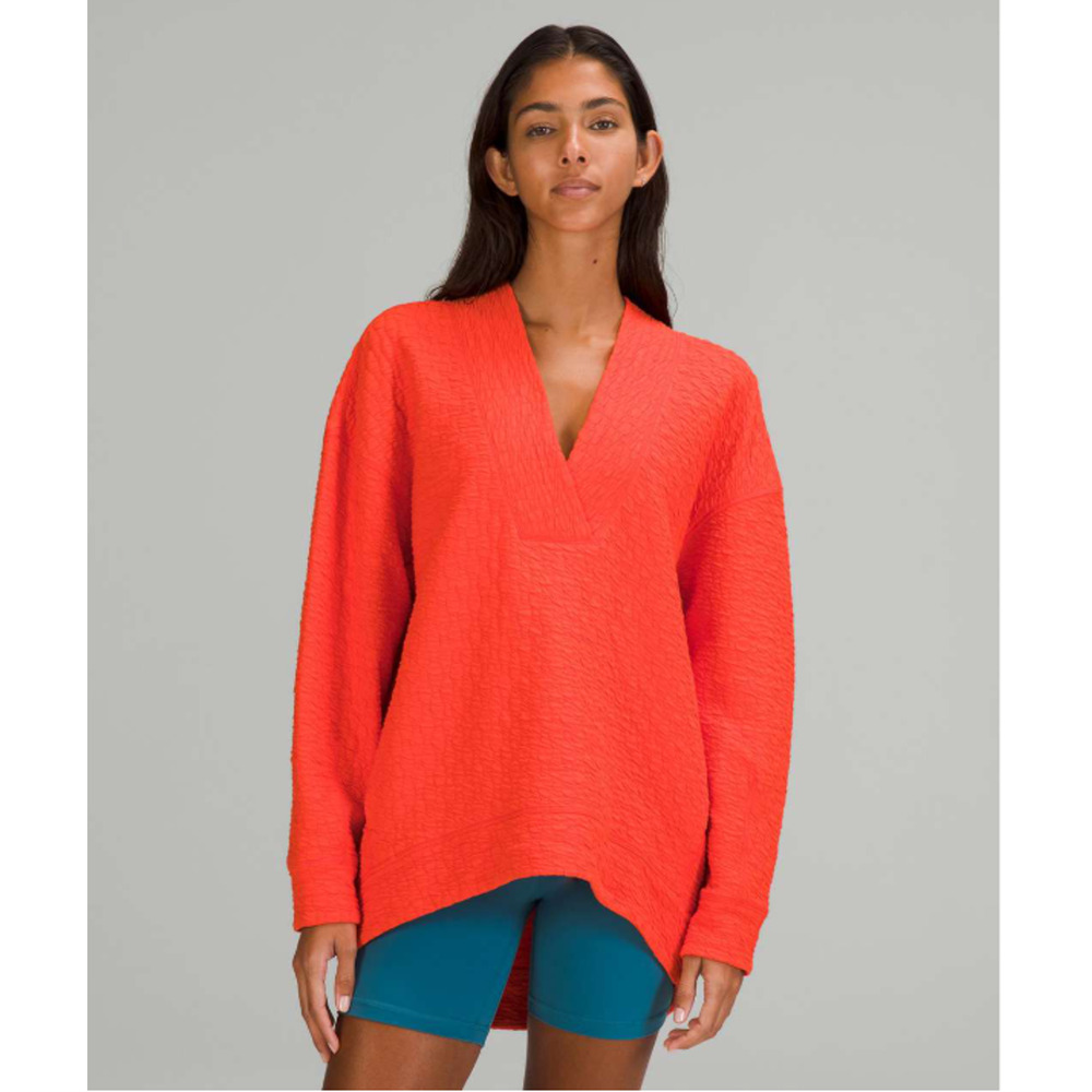Lululemon Rippled V-Neck Pullover 6 Autumn Red Oversized Cocoon Sweatshirt Cozy